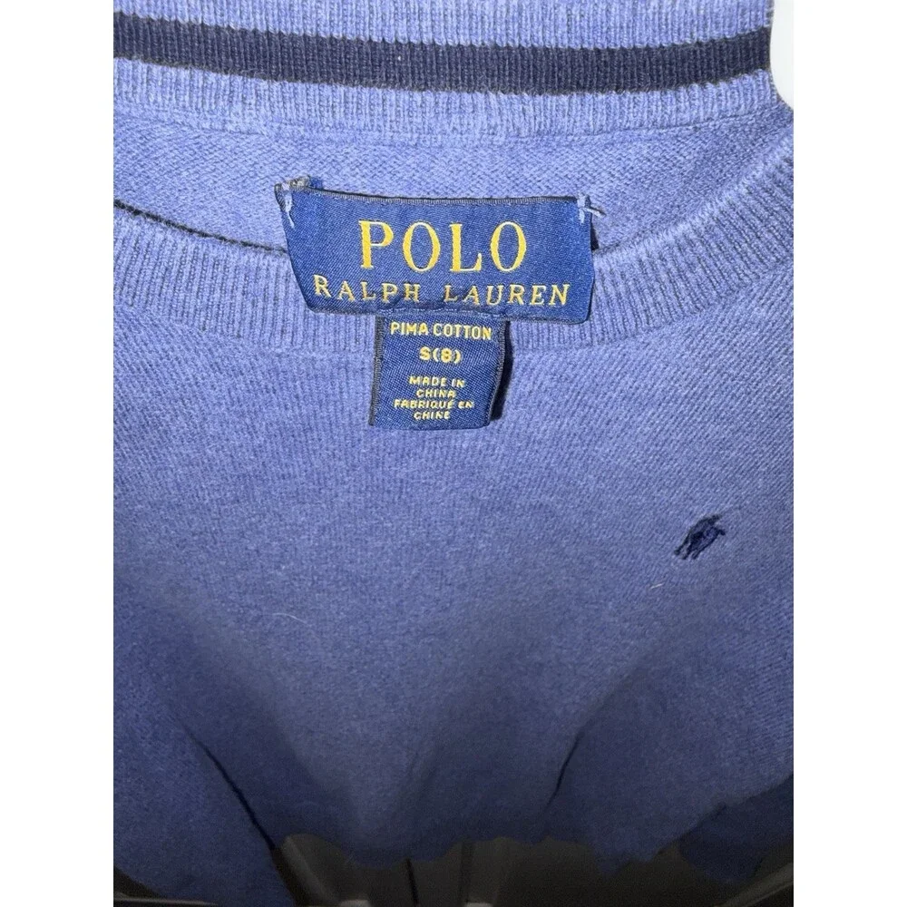 Polo Ralph Lauren Light Blue Crewneck Sweater Boys Size S/ 8 Pima Cotton